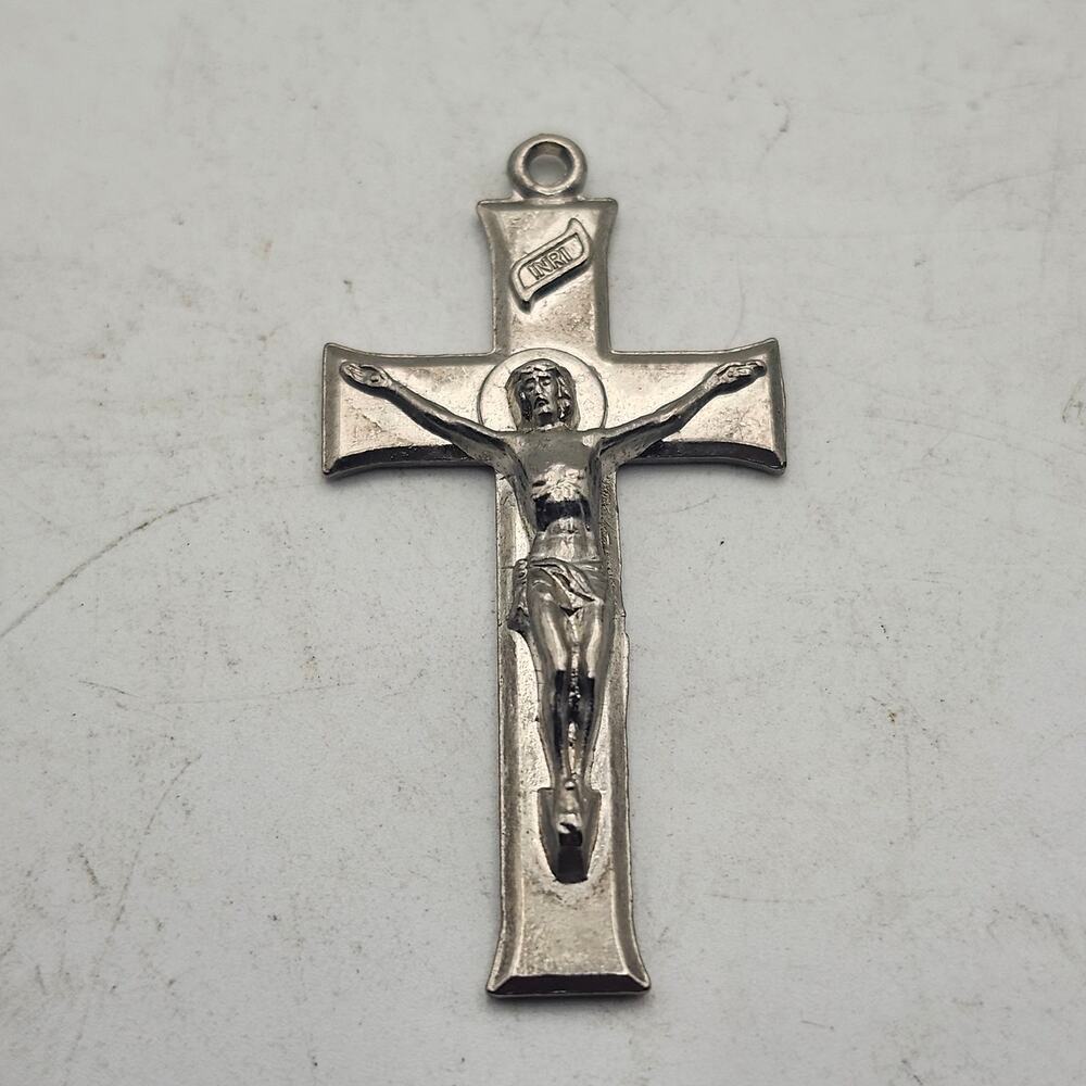 Silver Tone INRI Crucifix Pendant Jesus Cross Catholic Christian Charm Jewelry